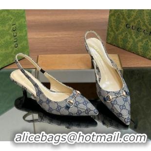 1:1 aaaaa Gucci GG Canvas Slingback Pumps 4.5cm with Horsebit Grey 427022