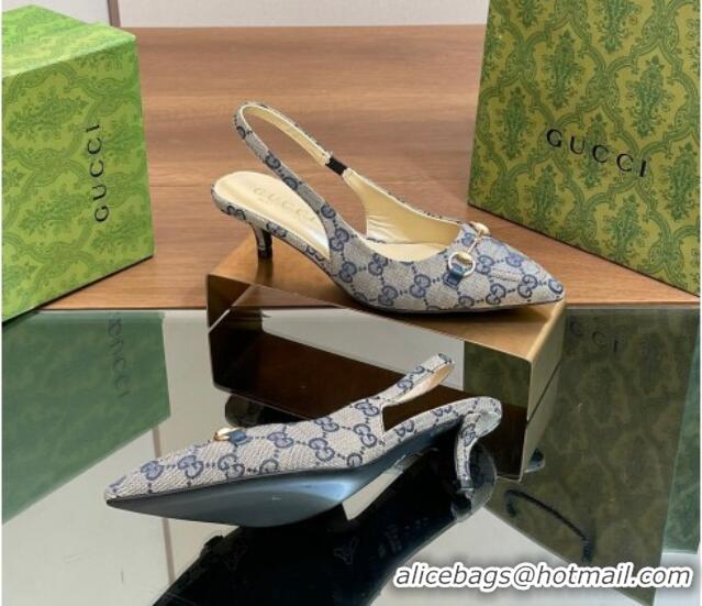 1:1 aaaaa Gucci GG Canvas Slingback Pumps 4.5cm with Horsebit Grey 427022