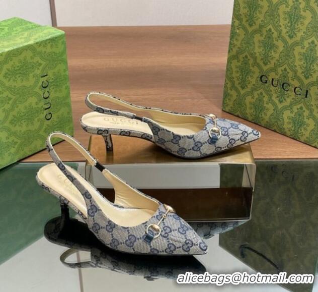 1:1 aaaaa Gucci GG Canvas Slingback Pumps 4.5cm with Horsebit Grey 427022