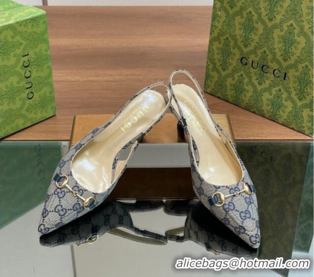 1:1 aaaaa Gucci GG Canvas Slingback Pumps 4.5cm with Horsebit Grey 427022