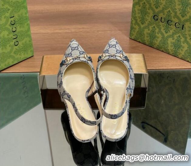 1:1 aaaaa Gucci GG Canvas Slingback Pumps 4.5cm with Horsebit Grey 427022