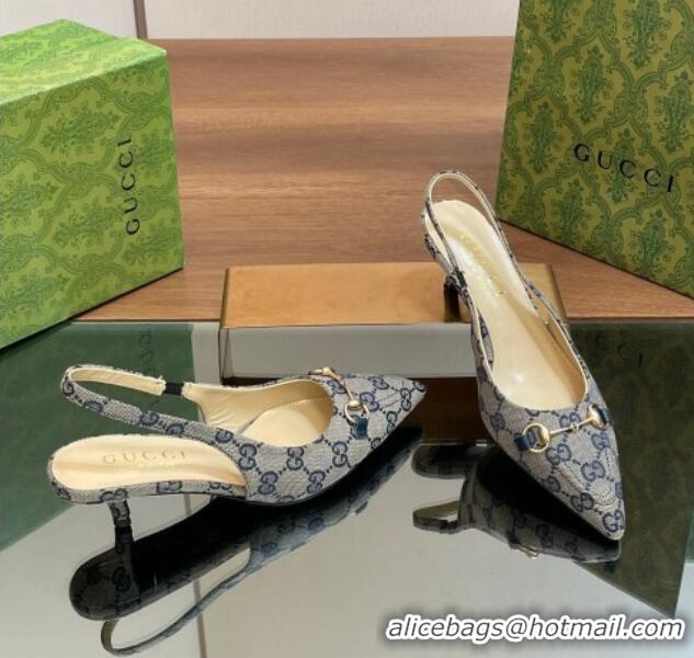 1:1 aaaaa Gucci GG Canvas Slingback Pumps 4.5cm with Horsebit Grey 427022