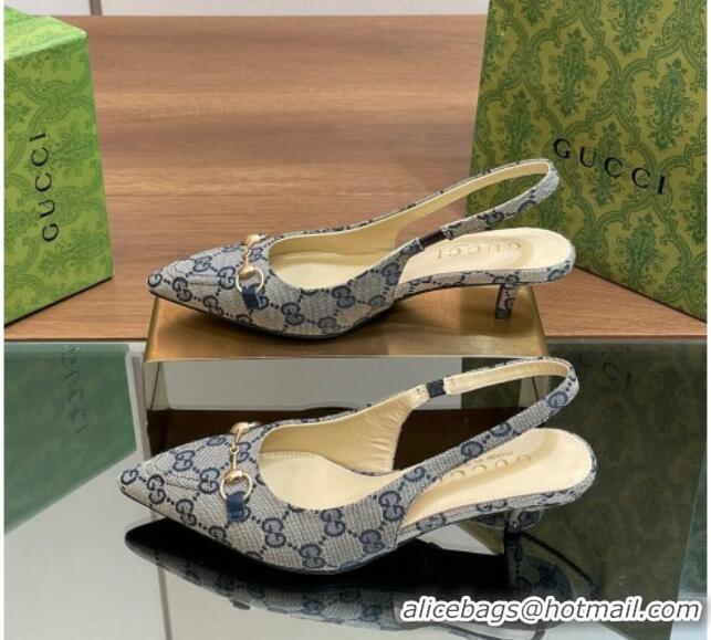 1:1 aaaaa Gucci GG Canvas Slingback Pumps 4.5cm with Horsebit Grey 427022