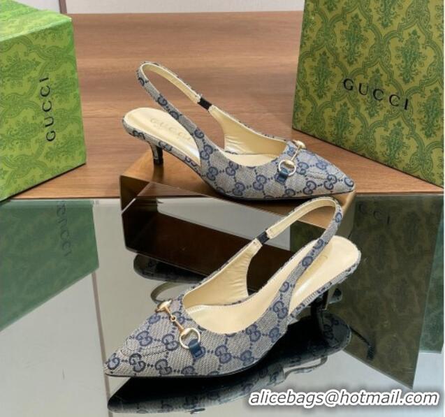 1:1 aaaaa Gucci GG Canvas Slingback Pumps 4.5cm with Horsebit Grey 427022