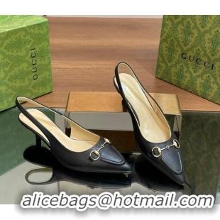 1:1 Gucci Leather Slingback Pumps 4.5cm with Horsebit Black 427023