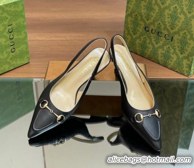 1:1 Gucci Leather Slingback Pumps 4.5cm with Horsebit Black 427023