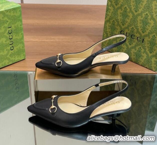 1:1 Gucci Leather Slingback Pumps 4.5cm with Horsebit Black 427023