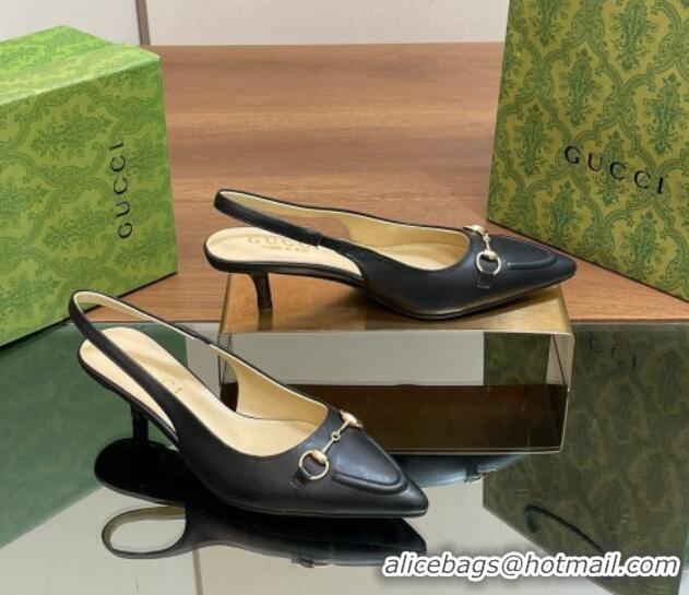 1:1 Gucci Leather Slingback Pumps 4.5cm with Horsebit Black 427023