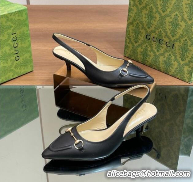 1:1 Gucci Leather Slingback Pumps 4.5cm with Horsebit Black 427023