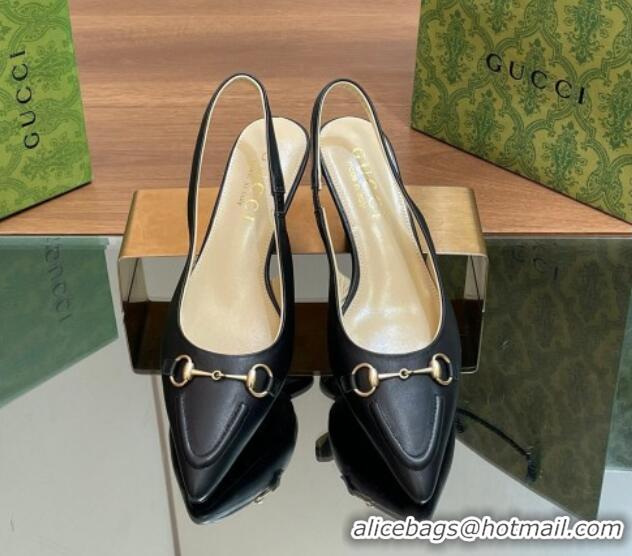 1:1 Gucci Leather Slingback Pumps 4.5cm with Horsebit Black 427023