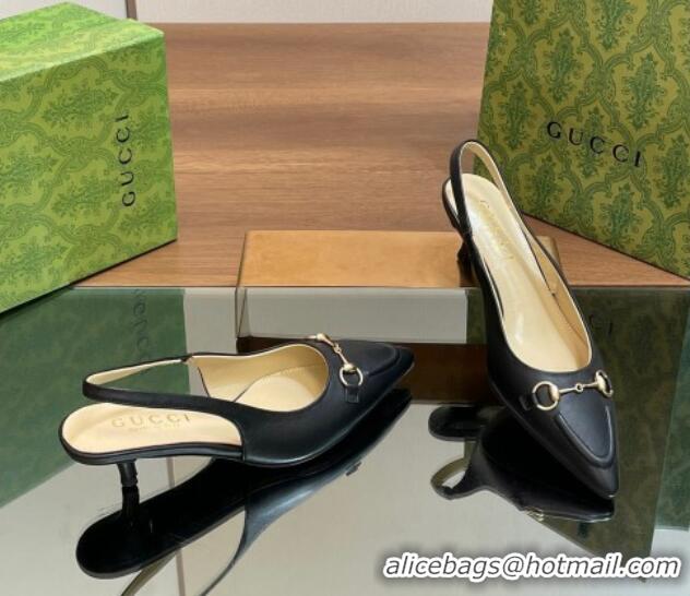 1:1 Gucci Leather Slingback Pumps 4.5cm with Horsebit Black 427023