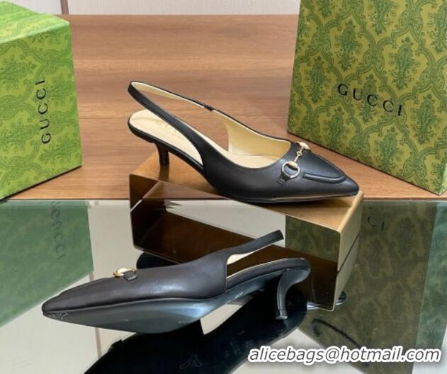 1:1 Gucci Leather Slingback Pumps 4.5cm with Horsebit Black 427023