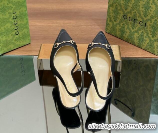 1:1 Gucci Leather Slingback Pumps 4.5cm with Horsebit Black 427023