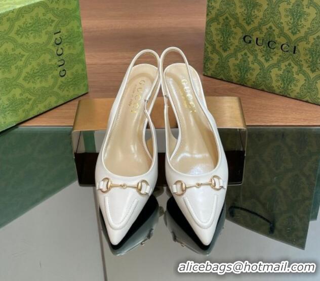 Pretty Style Gucci Leather Slingback Pumps 4.5cm with Horsebit White 427024