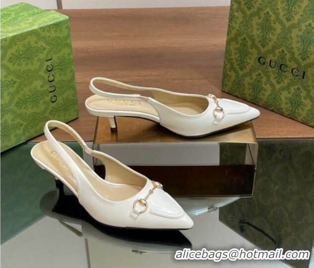 Pretty Style Gucci Leather Slingback Pumps 4.5cm with Horsebit White 427024