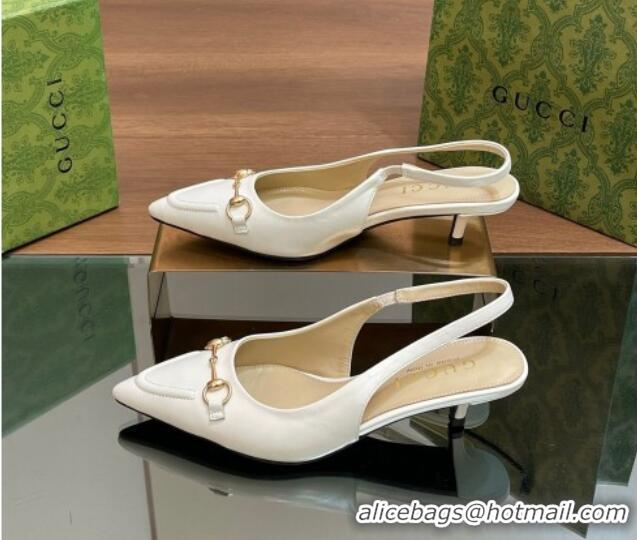 Pretty Style Gucci Leather Slingback Pumps 4.5cm with Horsebit White 427024