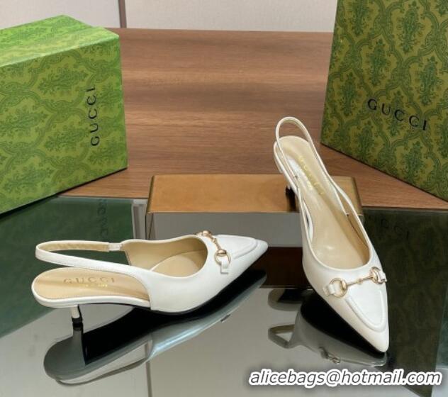 Pretty Style Gucci Leather Slingback Pumps 4.5cm with Horsebit White 427024