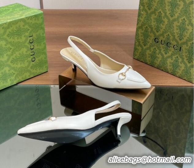 Pretty Style Gucci Leather Slingback Pumps 4.5cm with Horsebit White 427024