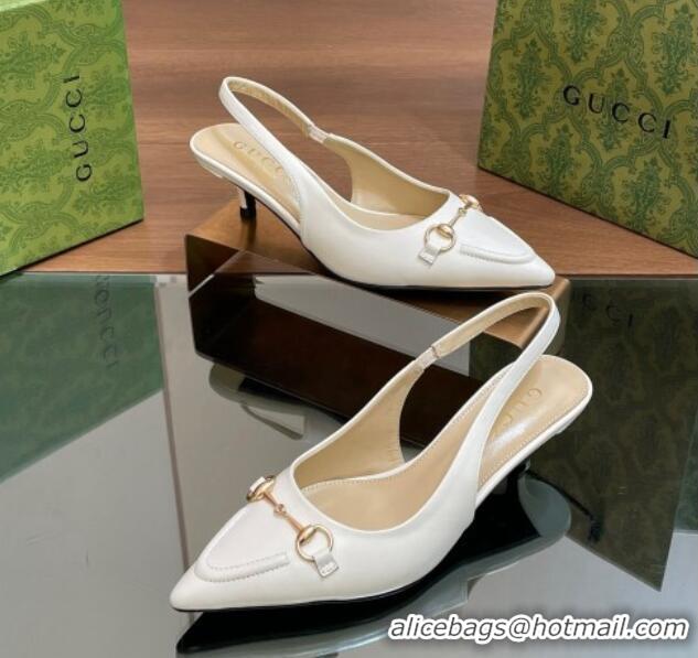 Pretty Style Gucci Leather Slingback Pumps 4.5cm with Horsebit White 427024