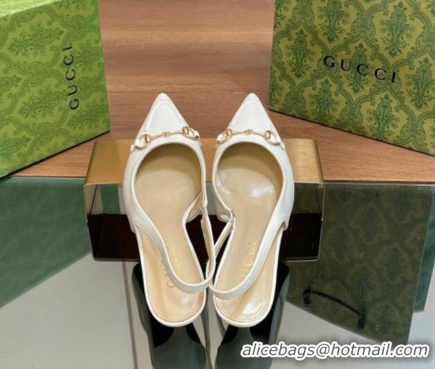 Pretty Style Gucci Leather Slingback Pumps 4.5cm with Horsebit White 427024