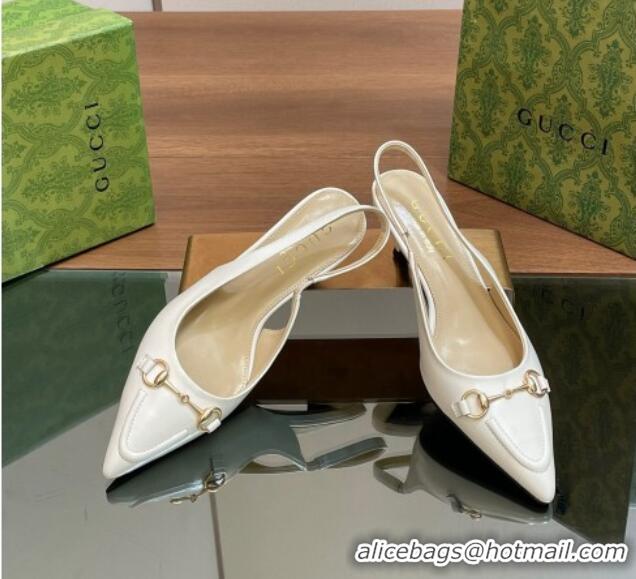 Pretty Style Gucci Leather Slingback Pumps 4.5cm with Horsebit White 427024