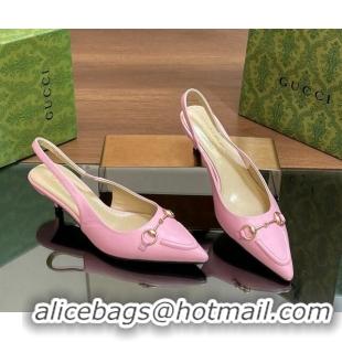 Best Grade Gucci Leather Slingback Pumps 4.5cm with Horsebit Pink 427025