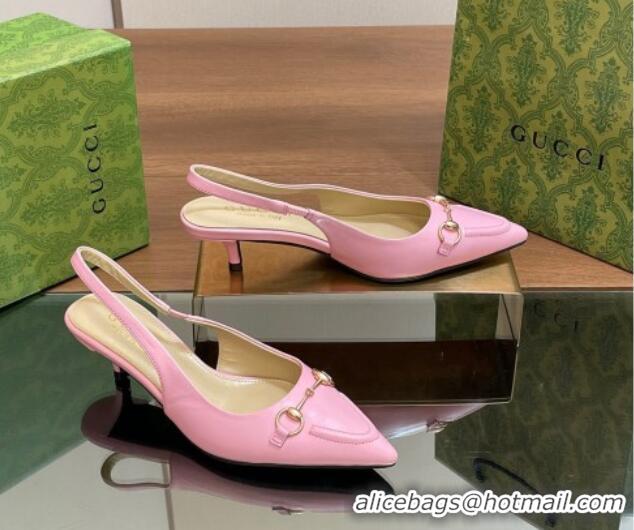 Best Grade Gucci Leather Slingback Pumps 4.5cm with Horsebit Pink 427025