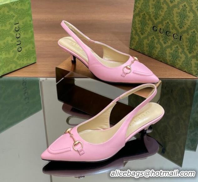 Best Grade Gucci Leather Slingback Pumps 4.5cm with Horsebit Pink 427025