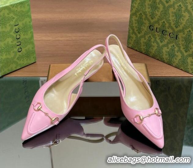 Best Grade Gucci Leather Slingback Pumps 4.5cm with Horsebit Pink 427025