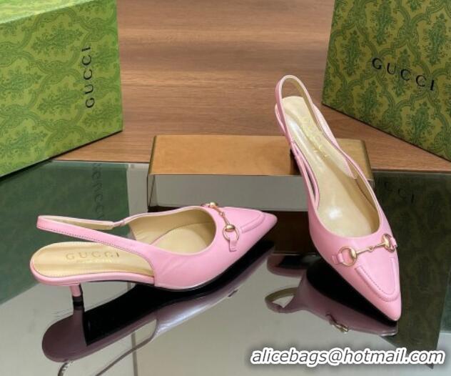 Best Grade Gucci Leather Slingback Pumps 4.5cm with Horsebit Pink 427025