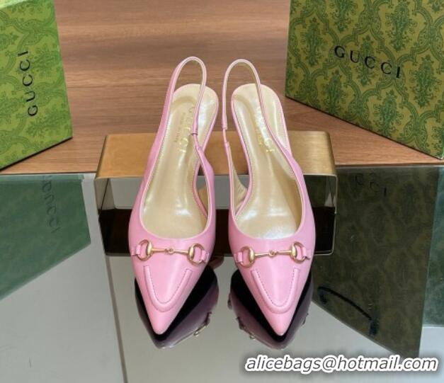 Best Grade Gucci Leather Slingback Pumps 4.5cm with Horsebit Pink 427025