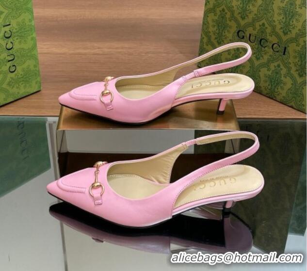 Best Grade Gucci Leather Slingback Pumps 4.5cm with Horsebit Pink 427025