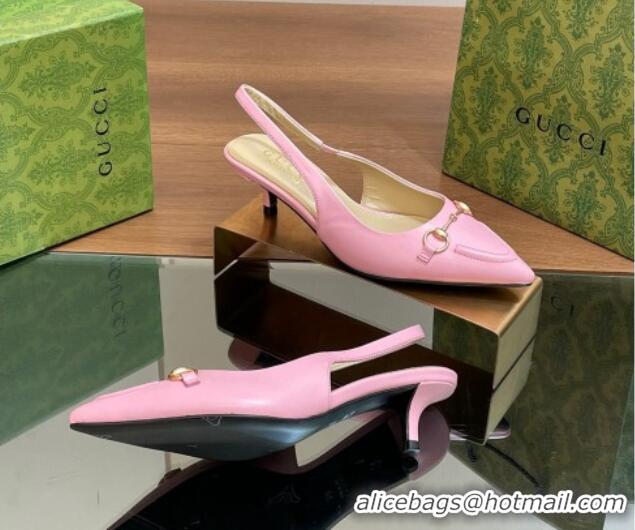 Best Grade Gucci Leather Slingback Pumps 4.5cm with Horsebit Pink 427025