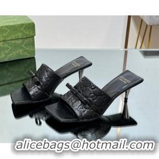 Classic Hot Gucci GG Leather Heel Slide Sandals 5.5cm with Bow Black 427027