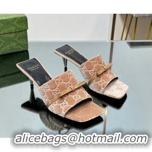 Good Looking Gucci GG Velvet Heel Slide Sandals 5.5cm with Bow Beige 427029