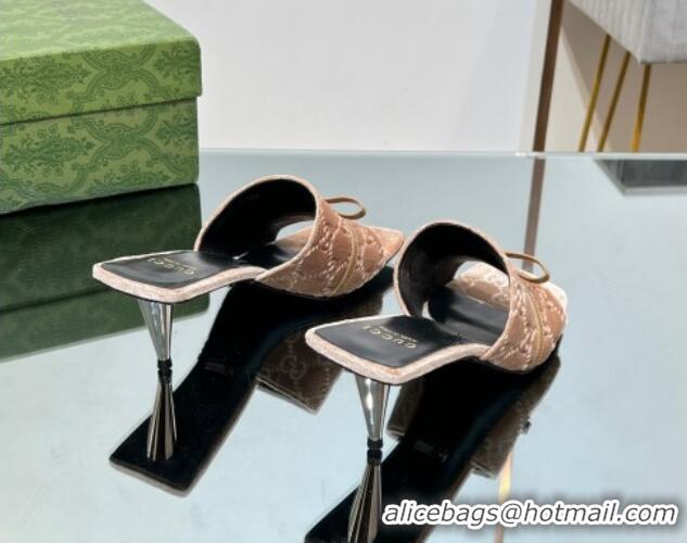 Good Looking Gucci GG Velvet Heel Slide Sandals 5.5cm with Bow Beige 427029