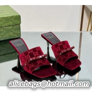 Stylish Gucci GG Velvet Heel Slide Sandals 5.5cm with Bow Red 427031