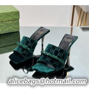 Charming Gucci GG Velvet Heel Slide Sandals 5.5cm with Bow Green 427032