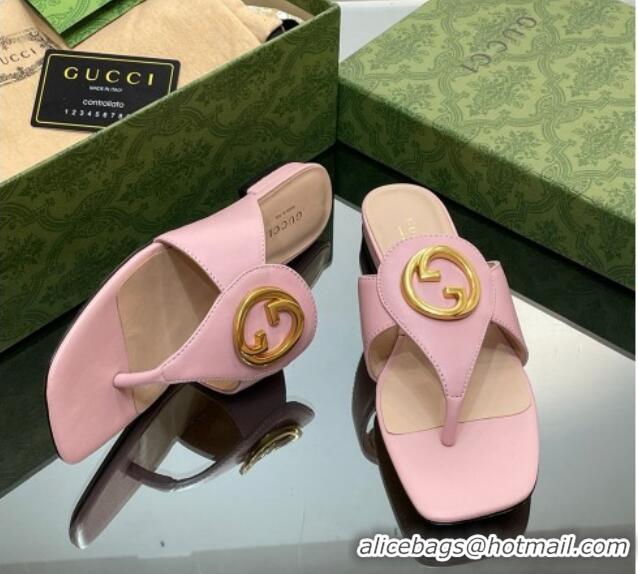 Top Grade Gucci Blondie Flat Slide Thong Sandals in Leather with Interlocking G Light Pink 427033