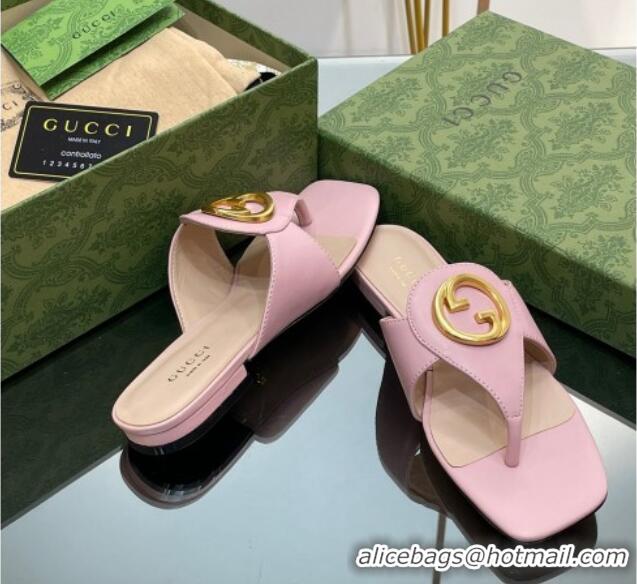 Top Grade Gucci Blondie Flat Slide Thong Sandals in Leather with Interlocking G Light Pink 427033