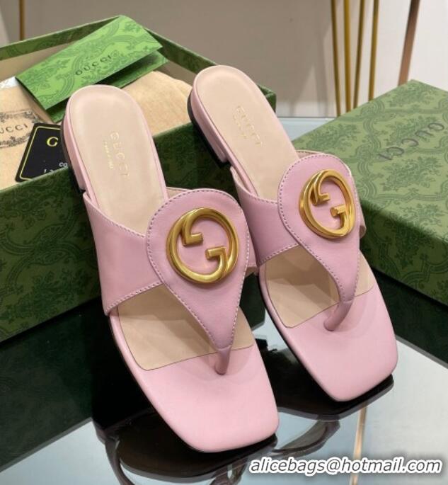 Top Grade Gucci Blondie Flat Slide Thong Sandals in Leather with Interlocking G Light Pink 427033