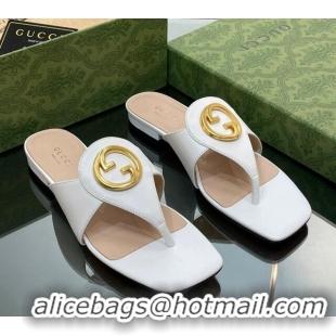 Good Quality Gucci Blondie Flat Slide Thong Sandals in Leather with Interlocking G White 427035