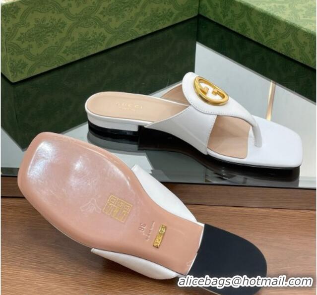 Good Quality Gucci Blondie Flat Slide Thong Sandals in Leather with Interlocking G White 427035