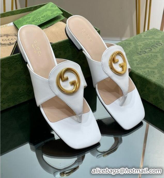 Good Quality Gucci Blondie Flat Slide Thong Sandals in Leather with Interlocking G White 427035