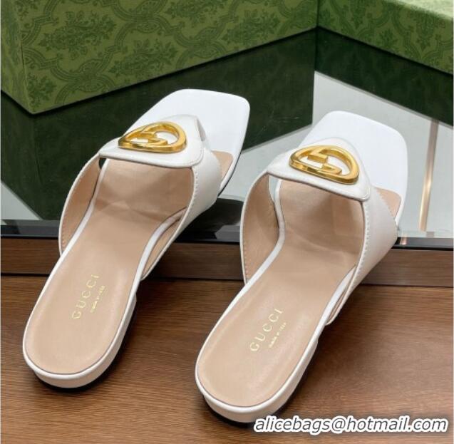 Good Quality Gucci Blondie Flat Slide Thong Sandals in Leather with Interlocking G White 427035