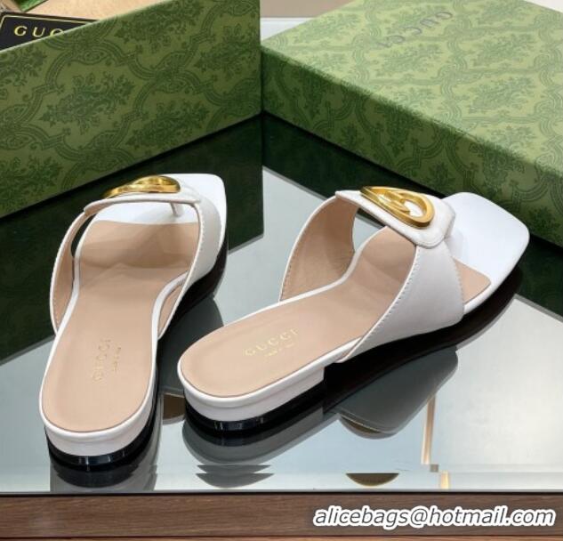 Good Quality Gucci Blondie Flat Slide Thong Sandals in Leather with Interlocking G White 427035