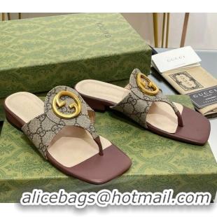 Pretty Style Gucci Blondie Flat Slide Thong Sandals in Canvas with Interlocking 427038