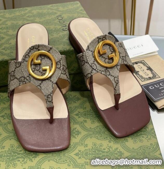 Pretty Style Gucci Blondie Flat Slide Thong Sandals in Canvas with Interlocking 427038