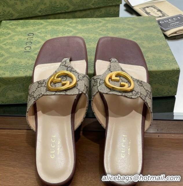 Pretty Style Gucci Blondie Flat Slide Thong Sandals in Canvas with Interlocking 427038