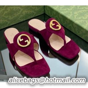 Grade Quality Gucci Blondie Flat Slide Thong Sandals in Suede with Interlocking G Purple 427040